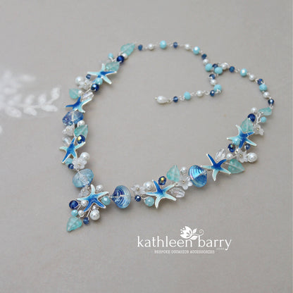 Beach theme statement wedding necklace starfish and shells bridal jewelry - Rose gold, gold or silver Custom colors to order STYLE: Tevin
