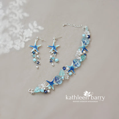Beach theme statement wedding bracelet starfish and shells bridal jewelry - Rose gold, gold or silver Custom colors to order STYLE: Tevin