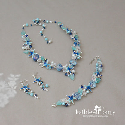 Beach theme statement wedding bracelet starfish and shells bridal jewelry - Rose gold, gold or silver Custom colors to order STYLE: Tevin