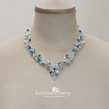 Beach theme statement wedding necklace starfish and shells bridal jewelry - Rose gold, gold or silver Custom colors to order STYLE: Tevin