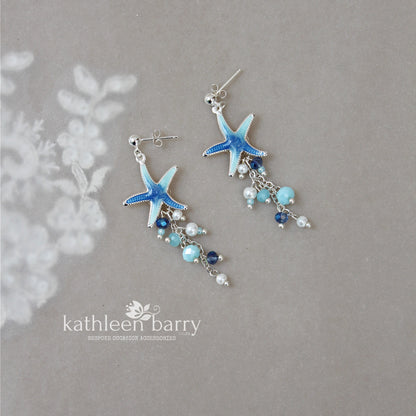 Starfish and pearl dangling earrings, beach theme wedding, assorted colors available - wedding jewelry STYLE: Tevin