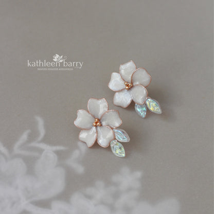 Varusha Flower leaf stud earrings, - assorted custom colors to order available in Gold, silver or rose gold finish