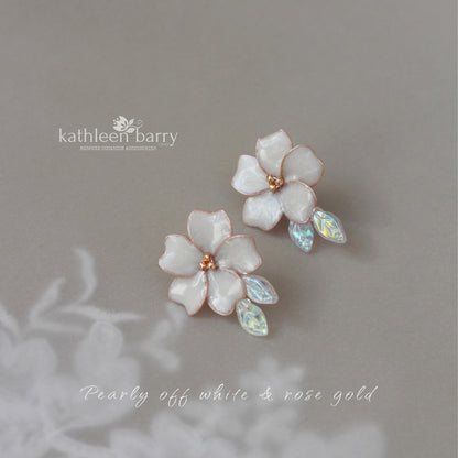 Varusha Flower leaf stud earrings, - assorted custom colors to order available in Gold, silver or rose gold finish
