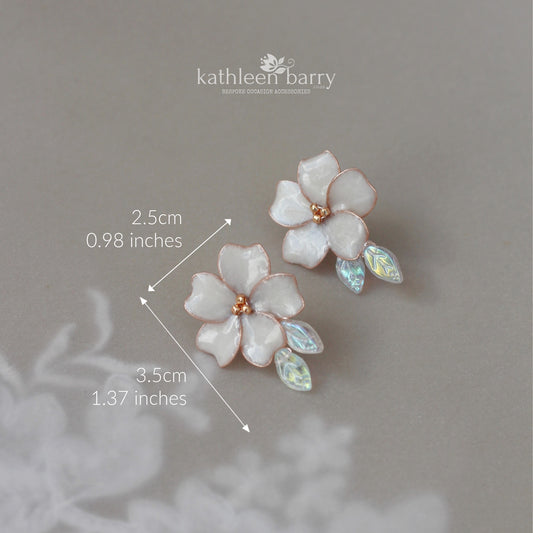 Varusha Flower leaf stud earrings, - assorted custom colors to order available in Gold, silver or rose gold finish