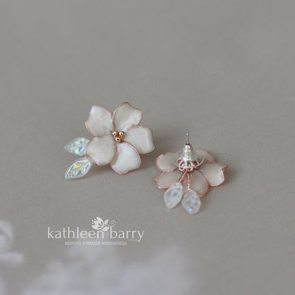 Varusha Flower leaf stud earrings, - assorted custom colors to order available in Gold, silver or rose gold finish