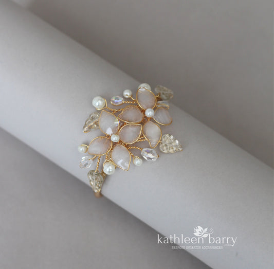 Veronique Flower leaf cuff bracelet, bangle style - assorted custom colors to order available in Gold, silver or rose gold finish