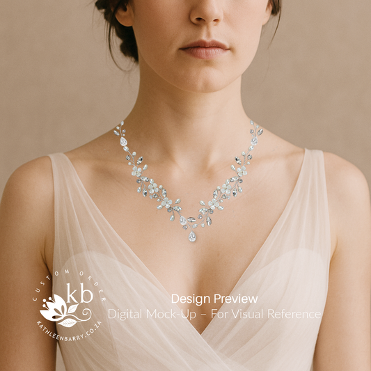 Yolanda statement floral wedding necklace - Available in Silver or gold finish, Clear Rhinestones