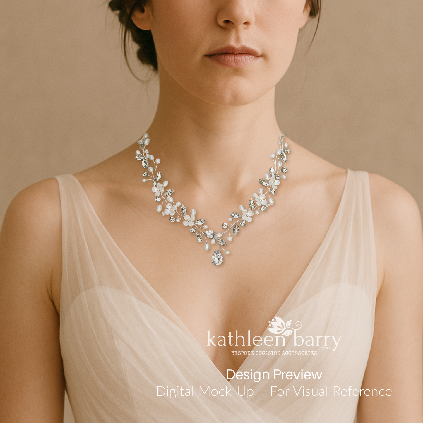 Yolanda statement floral wedding necklace - Available in Silver or gold finish, Clear Rhinestones
