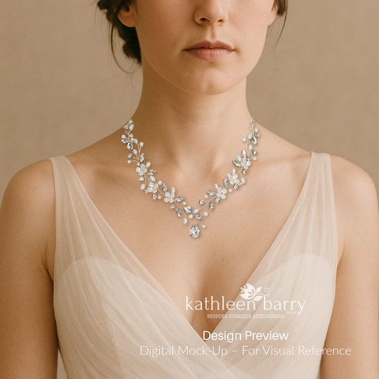 Yolanda statement floral wedding necklace - Available in Silver or gold finish, Clear Rhinestones