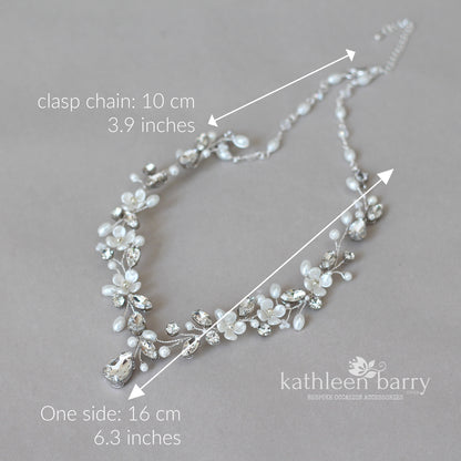 Yolanda statement floral wedding necklace - Available in Silver or gold finish, Clear Rhinestones