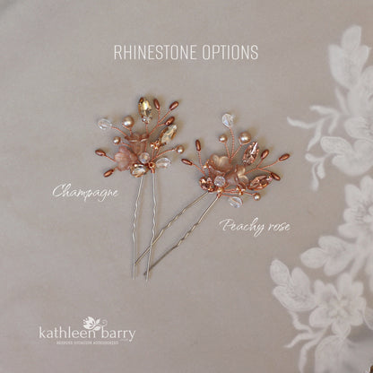 Adele floral wedding hair pin - copper and taupe (custom colors to order)