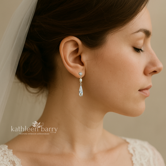 Dainty Art Deco inspired Pearl and Cubic Zirconia Drop Earrings – Silver Finish