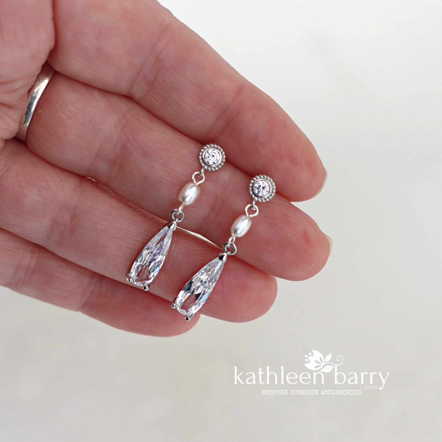 Dainty Art Deco inspired Pearl and Cubic Zirconia Drop Earrings – Silver Finish