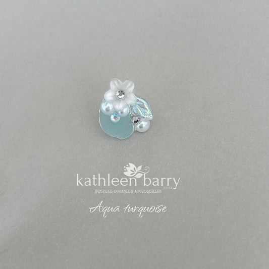 Artisan-Crafted Resin Sea Glass Stud Earrings – Handmade with Pearls and Rhinestones - Custom colors to order