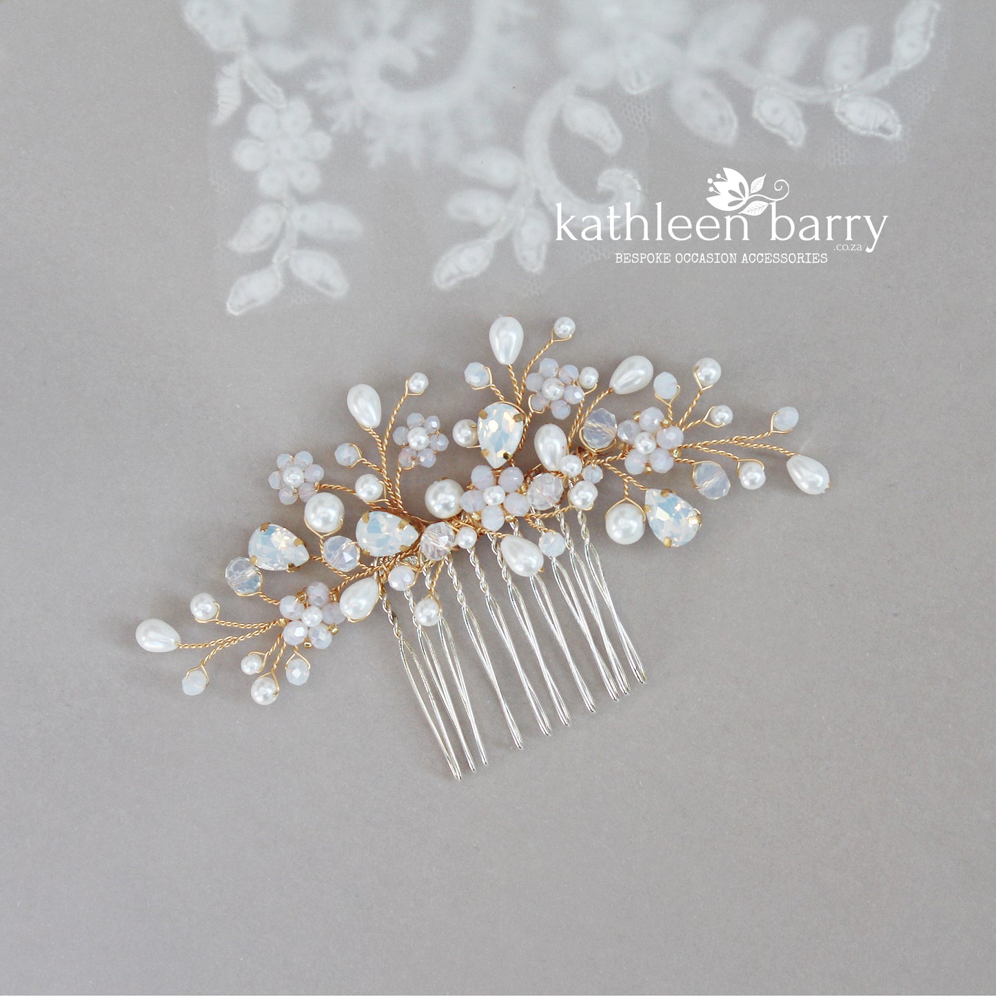 Dainty floral crystal pearl Rhinestone wedding hair comb available milky opal & assorted colors and finishes Gold, silver or rose gold STYLE: Bria