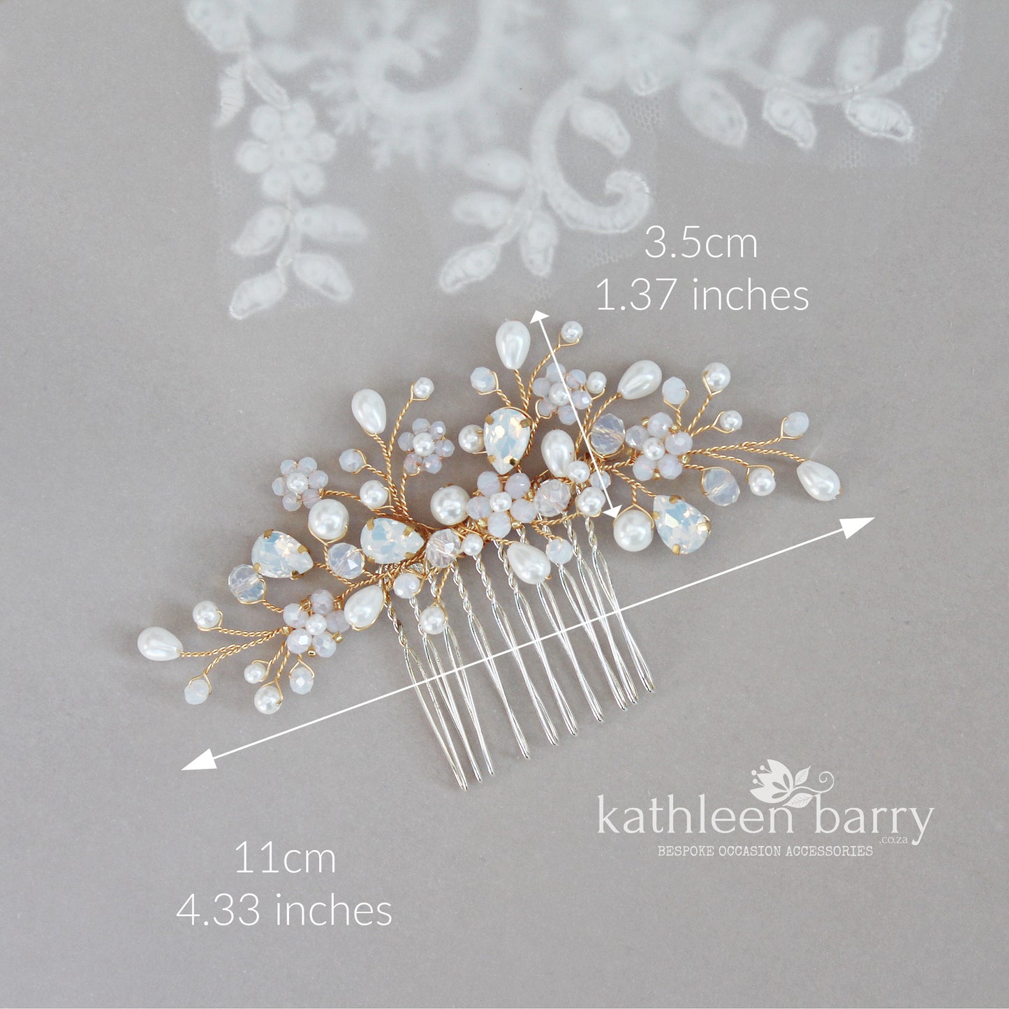 Dainty floral crystal pearl Rhinestone wedding hair comb available milky opal & assorted colors and finishes Gold, silver or rose gold STYLE: Bria