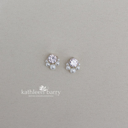 Dainty Cubic zirconia pearl stud earrings - Sterling silver only STYLE Carolyn