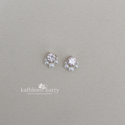 Dainty Cubic zirconia pearl stud earrings - Sterling silver only STYLE Carolyn
