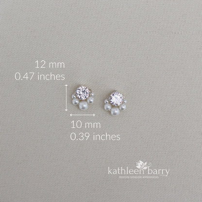 Dainty Cubic zirconia pearl stud earrings - Sterling silver only STYLE Carolyn