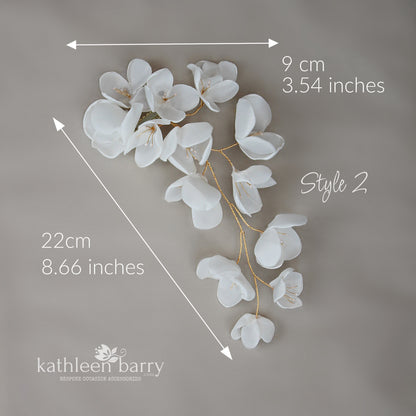 Cascading floral hair vine wedding hairpiece, silver gold or rose gold, mix and match style options - flower colors to order