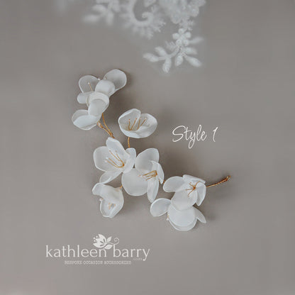 Cascading floral hair vine wedding hairpiece, silver gold or rose gold, mix and match style options - flower colors to order