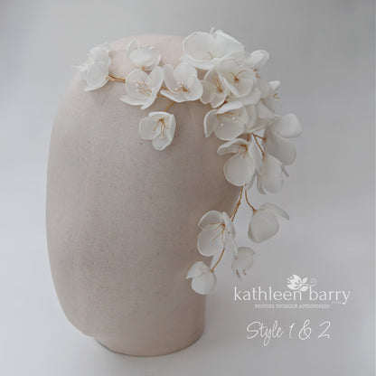 Cascading floral hair vine wedding hairpiece, silver gold or rose gold, mix and match style options - flower colors to order