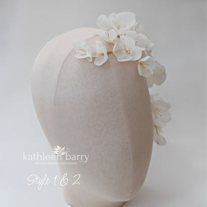 Cascading floral hair vine wedding hairpiece, silver gold or rose gold, mix and match style options - flower colors to order