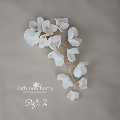 Cascading floral hair vine wedding hairpiece, silver gold or rose gold, mix and match style options - flower colors to order