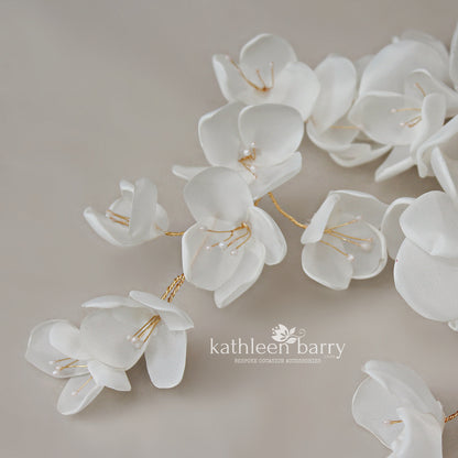 Cascading floral hair vine wedding hairpiece, silver gold or rose gold, mix and match style options - flower colors to order