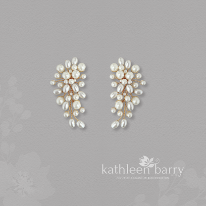 Élodie Pearl Cluster Chandelier Earrings – Bridal Cascade Studs, silver gold or rose-gold