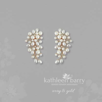 Élodie Pearl Cluster Chandelier Earrings – Bridal Cascade Studs, silver gold or rose-gold