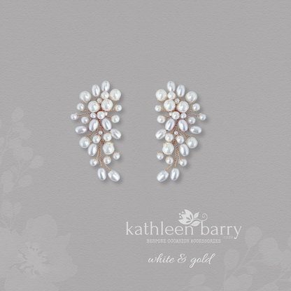 Élodie Pearl Cluster Chandelier Earrings – Bridal Cascade Studs, silver gold or rose-gold