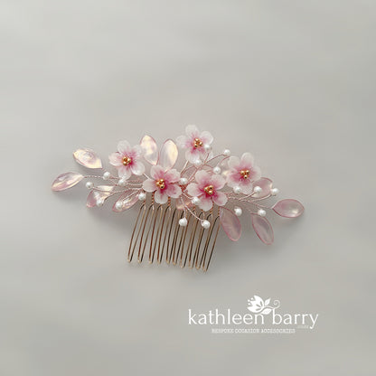 Sakura Cherry Blossom Hair Comb - Gold, silver or rose-gold colors to order wedding hair accessories
