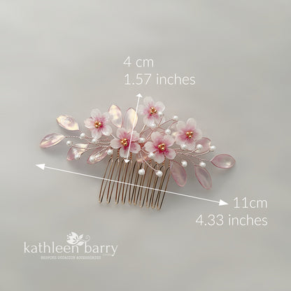 Sakura Cherry Blossom Hair Comb - Gold, silver or rose-gold colors to order wedding hair accessories