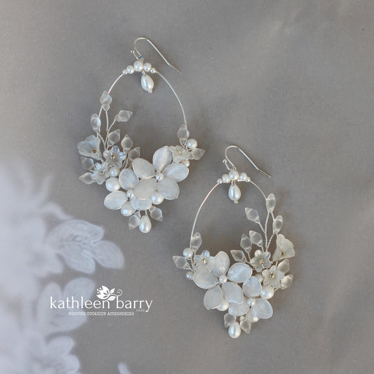 Chloe Statement floral chandelier hoop wedding earrings - assorted colors available