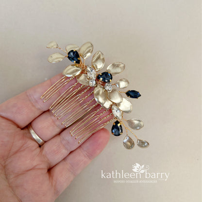 Talisha wedding hair comb Rhinestone and leaf detail - Gold silver or rose gold
