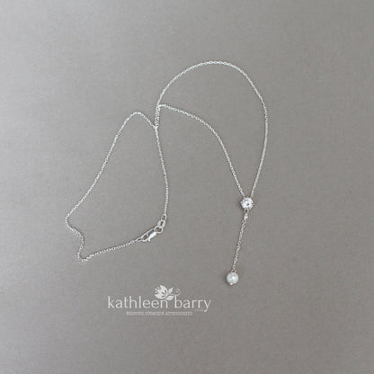 Modern Cubic zirconia pearl drop chain necklace - Sterling silver or Rose gold / gold plated STYLE Carolyn