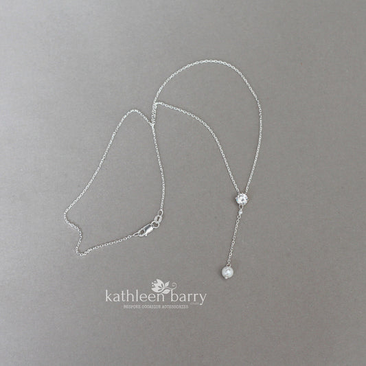 Modern Cubic zirconia pearl drop chain necklace - Sterling silver or Rose gold / gold plated STYLE Carolyn