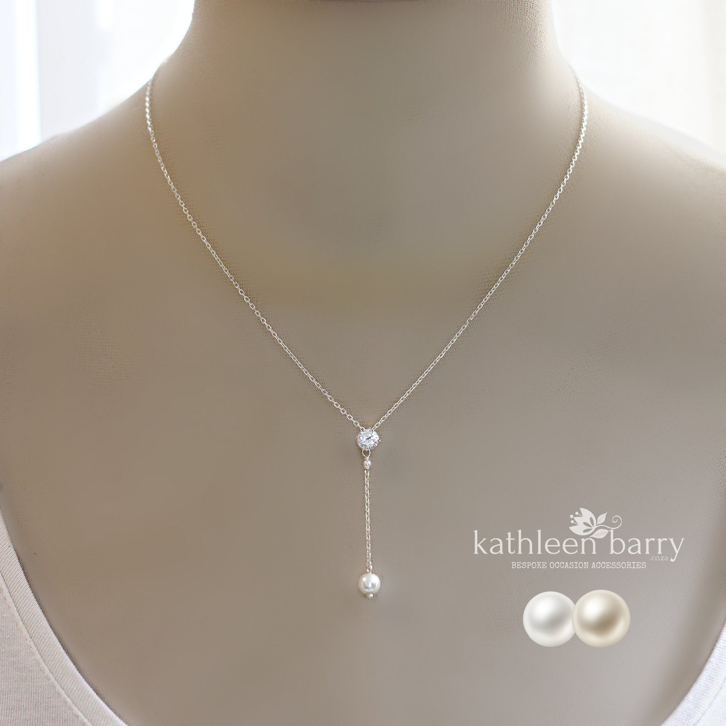 Modern Cubic zirconia pearl drop chain necklace - Sterling silver or Rose gold / gold plated STYLE Carolyn