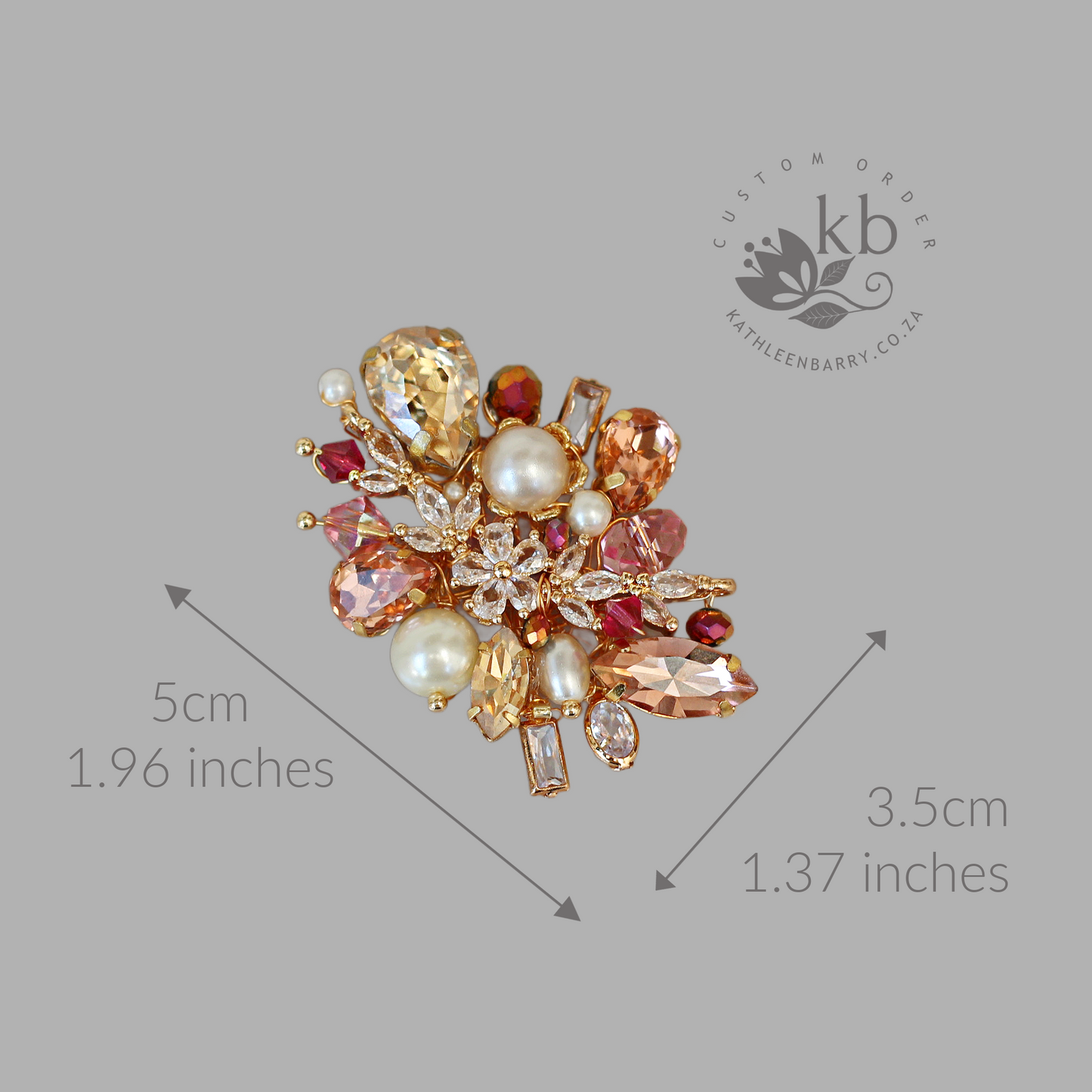 Handcrafted custom order brooch - Rhinestones, Cubic Zirconia and Pearls - custom colors to order