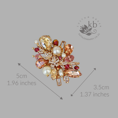 Handcrafted custom order brooch - Rhinestones, Cubic Zirconia and Pearls - custom colors to order