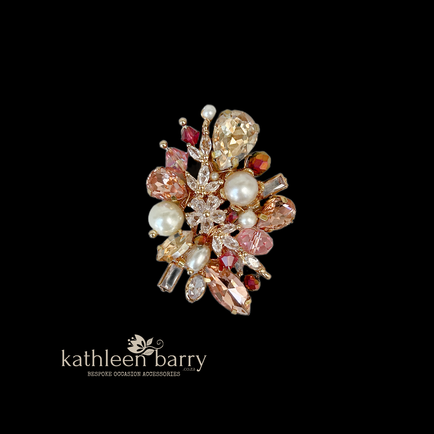 Handcrafted custom order brooch - Rhinestones, Cubic Zirconia and Pearls - custom colors to order