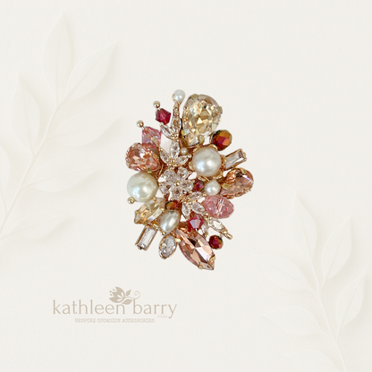 Handcrafted custom order brooch - Rhinestones, Cubic Zirconia and Pearls - custom colors to order