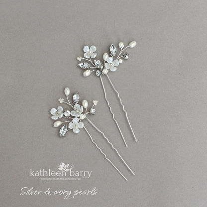 Dainty Bridal Hair Pins – Silver, Gold, or Rose Gold Finish STYLE: Yolanda