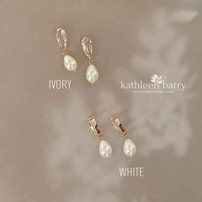 Emerald green OR clear cut glass pearl drop earrings - only available in gold limited edition