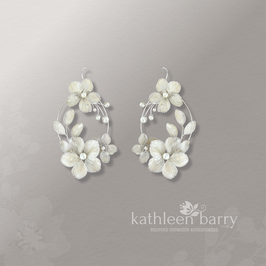 Modern Floral Hoop Earrings – Statement Bridal Wedding Earrings, Lightweight Resin - Custom finishes available