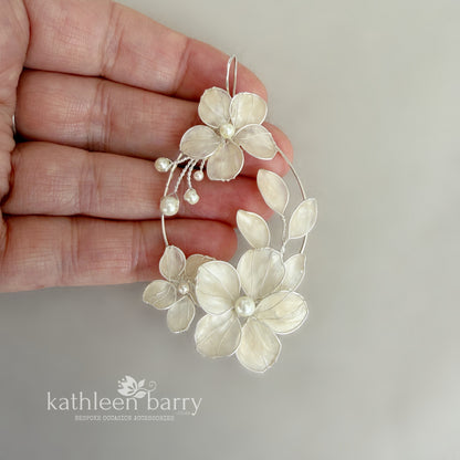 Modern Floral Hoop Earrings – Statement Bridal Wedding Earrings, Lightweight Resin - Custom finishes available