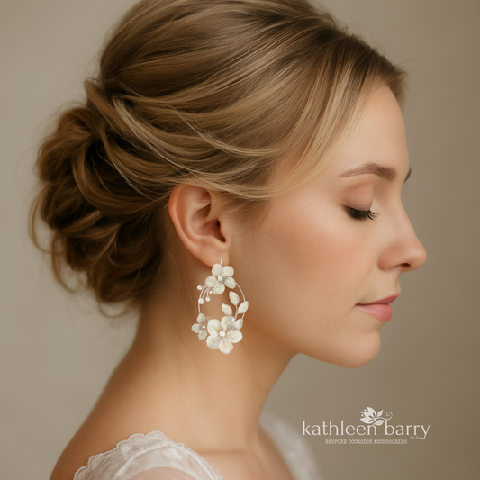Modern Floral Hoop Earrings – Statement Bridal Wedding Earrings, Lightweight Resin - Custom finishes available