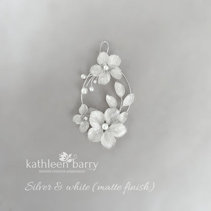 Modern Floral Hoop Earrings – Statement Bridal Wedding Earrings, Lightweight Resin - Custom finishes available