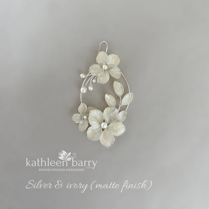 Modern Floral Hoop Earrings – Statement Bridal Wedding Earrings, Lightweight Resin - Custom finishes available